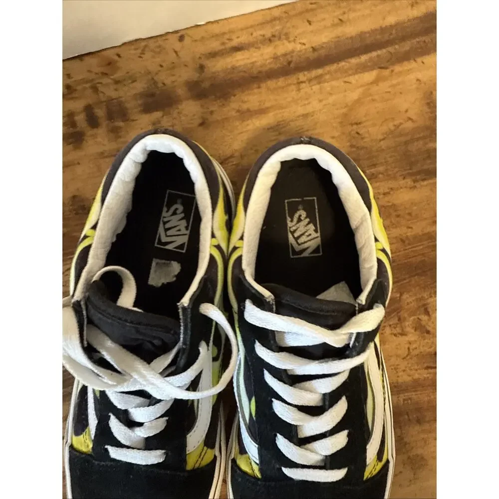 VANS Old Skool Slime Flame Black/White w Green Youth Size‎ 6.5